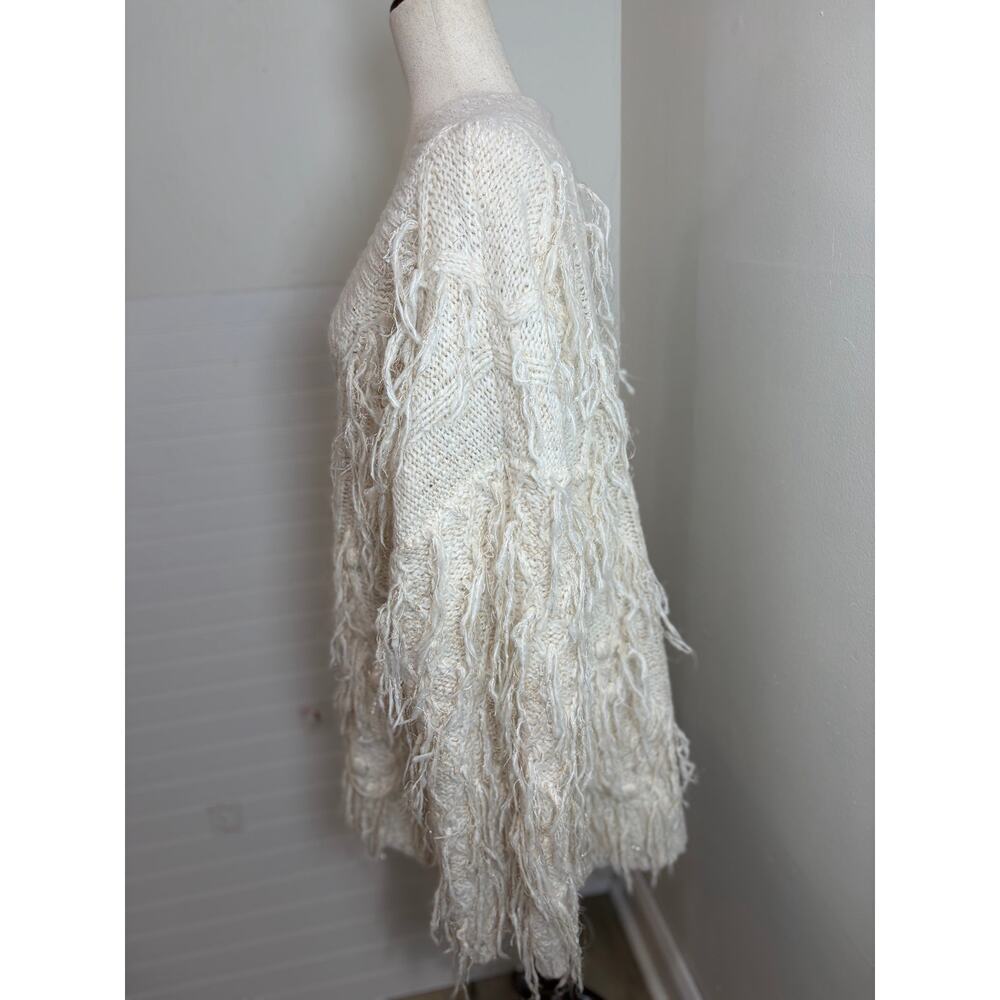 Anthropologie Fringed Pullover Sweater Oversized Ivory BOHO Shaggy Fringe Detail - Picture 4 of 13
